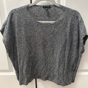 Eileen Fisher Gray Black White Knit Top Boxy Medium Organic Cotton and Linen